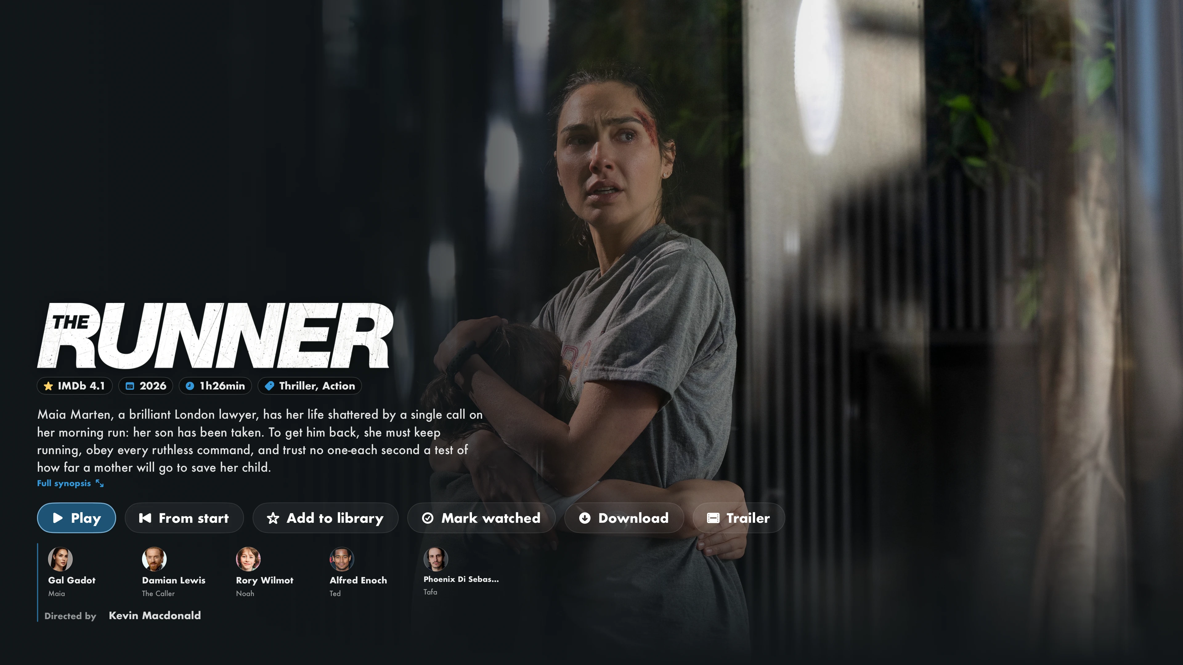 IPTVIO movie details with poster, cast and playback actions.