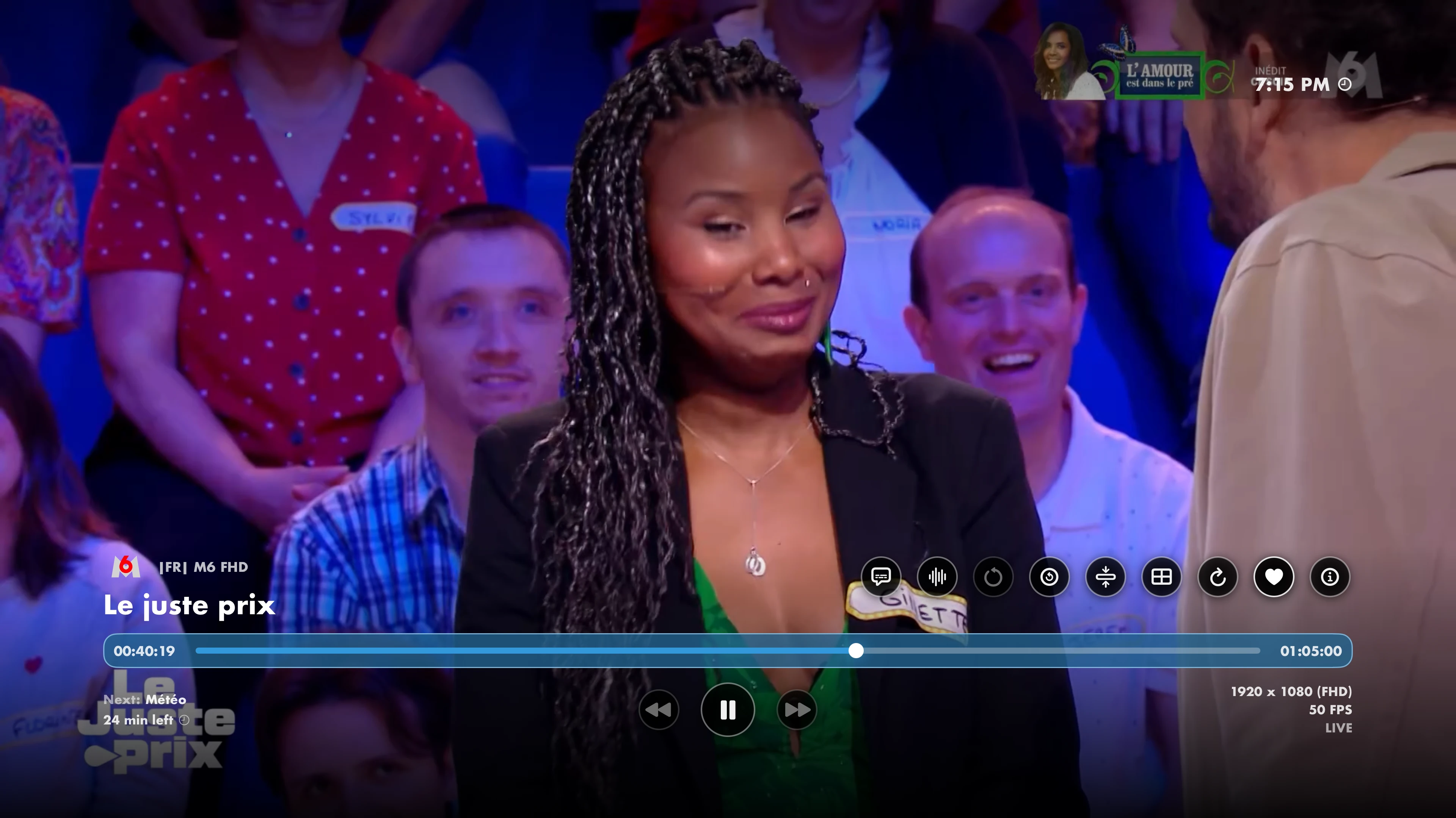 Commandes du lecteur IPTVIO pendant la lecture d’une chaîne française