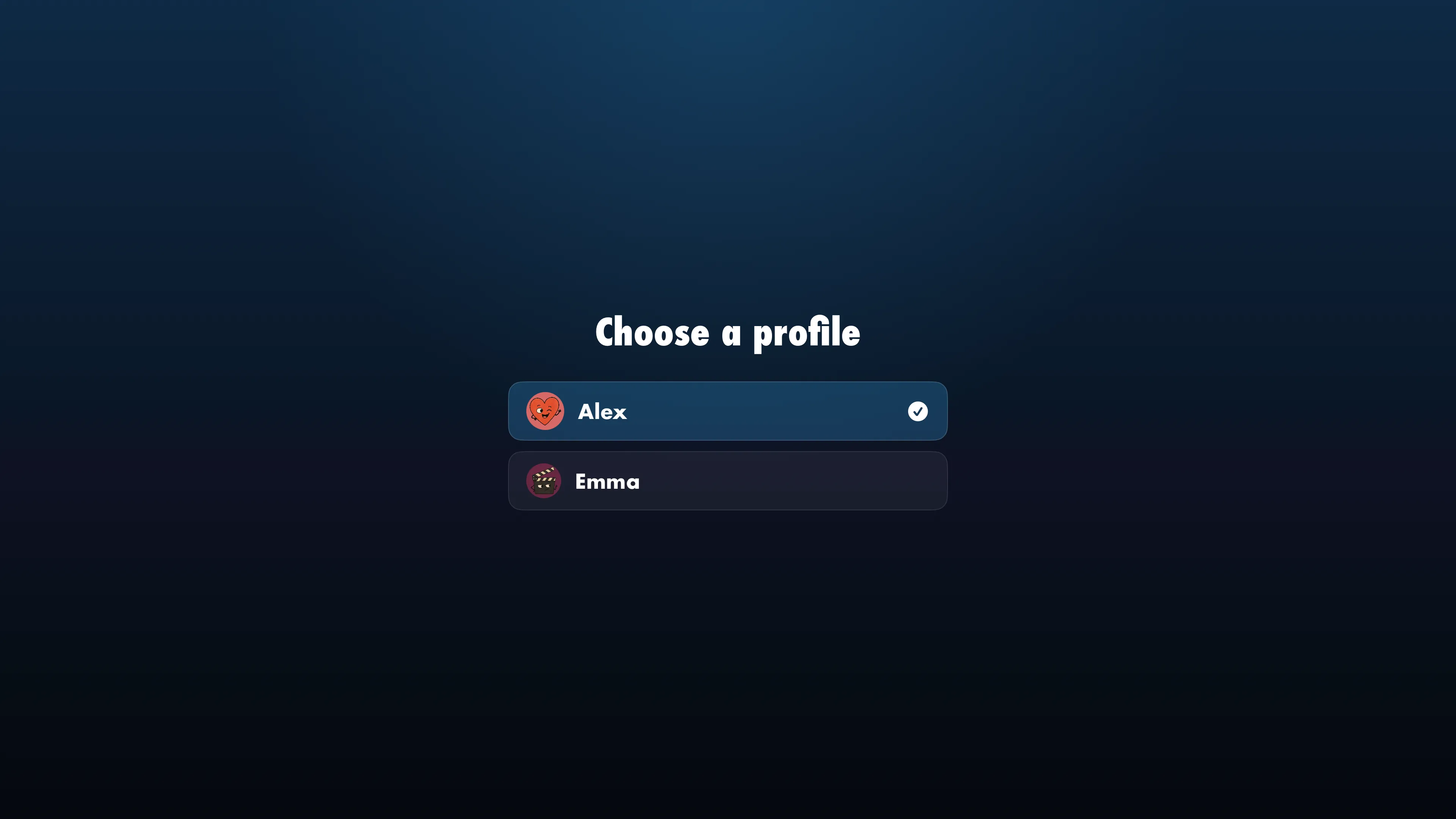Choisir un profil — Alex et Emma